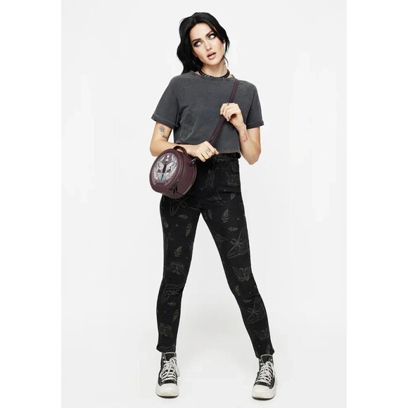 Disturbia Women's Jeans 30" /US 8 Callopistria Moth Print Goth Grunge High Waist - Picture 2 of 14